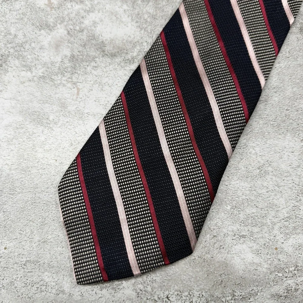 Express Silk Tie Mens One Size Black Striped 100% Silk Made‎ In USA Necktie